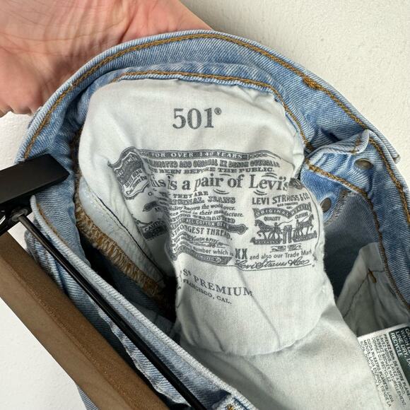 Levi's Premium 501 XX Original Sport Stripe Cropped Light Wash Button Fly Jeans - Picture 10 of 12